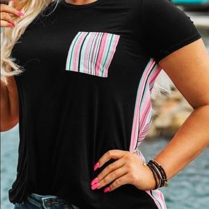 Black Serape Striped Spliced Top